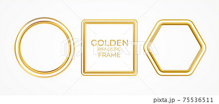 Set of gold metal realistic frames of different shapes isolated on white background. Vector illustration 75536511
