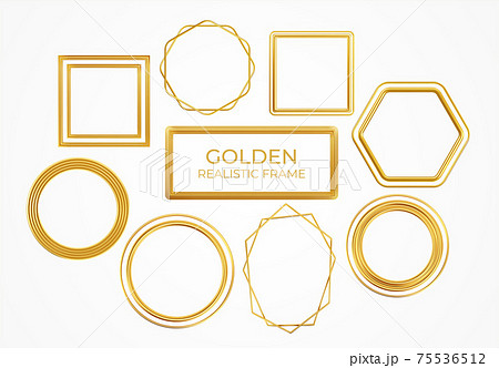 Set of gold metal realistic frames of different shapes isolated on white background. Vector illustration 75536512