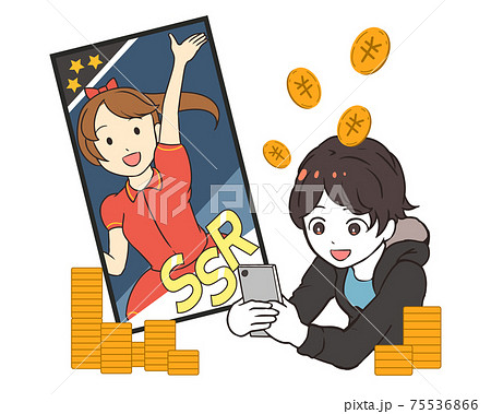 ゲームガチャに課金する男の子 アイドル系のイラスト素材