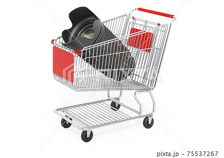 Shopping cart with camera lens. 3D rendering 75537267