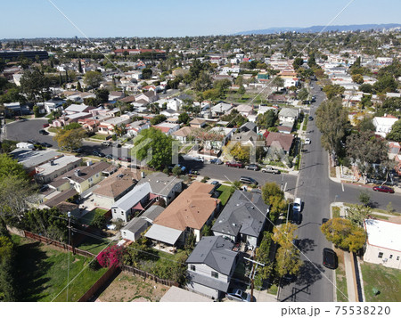 Aerial view above Reynier Village neighborhood in West Los Angeles Aerial view above Reynier Village neighborhood in West Los Angeles 75538220