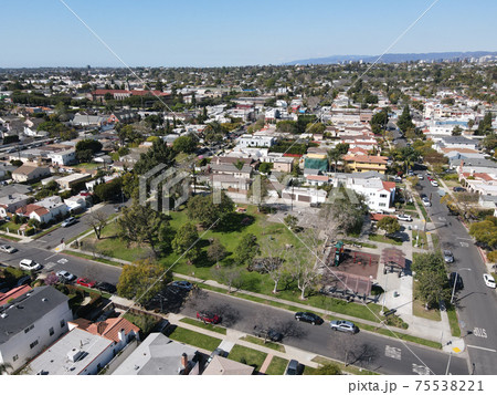 Aerial view above Reynier Village neighborhood in West Los Angeles 75538221