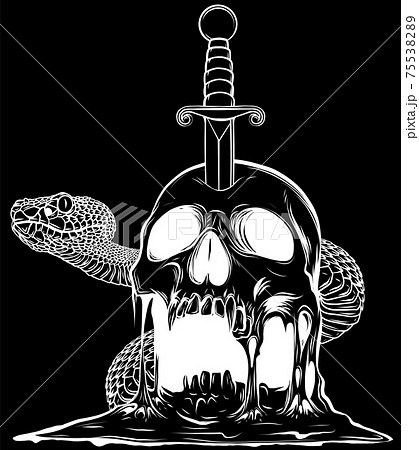 Snake and Skull silhouette in black background...のイラスト素材