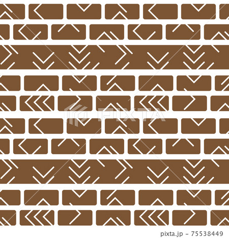 Tribal vector brown white monochrome abstract geometric seamless border pattern. Illustration contains lines, rectangles like bricks wall. Horizontal winter print stripes for textiles or wallpaper. Tribal vector brown white monochrome abstract geometric seamless border pattern. Illustration contains lines, rectangles like bricks wall. Horizontal winter print stripes for textiles or wallpaper. 75538449