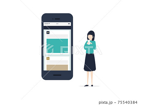 SNSを利用する若い女性のイラスト素材 75540384