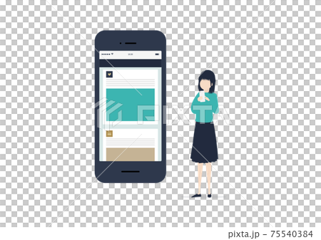 SNSを利用する若い女性のイラスト素材 75540384