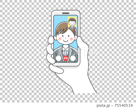 Illustration of a businessman making a video call on a smartphone Illustration of a businessman making a video call on a smartphone 75540519