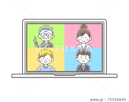 ノートパソコンでオンライン会議をするイラスト ノートパソコンでオンライン会議をするイラスト 75540840