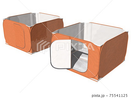 テント　臨時　災害用　感染症対策　プライバシー確保　単体　オレンジ色　見本(3DCG) 75541125