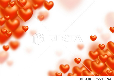 バレンタイン素材 オレンジ色の立体ハートが左右斜め上下から湧き上がるイメージ 横 背景白 他色有りのイラスト素材
