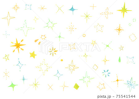 優しい水彩の手描きキラキラアイコンセット 75541544