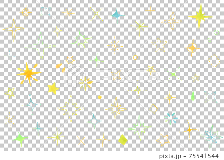 優しい水彩の手描きキラキラアイコンセット 75541544