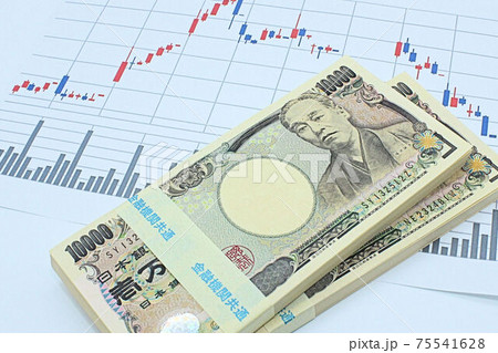 【株・為替・投資・日経平均などに関する記事のサムネイルに】日経平均チャートと百万円の札束二つ 75541628