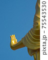 Hand of golden buddha statue with blue sky background. 75543530