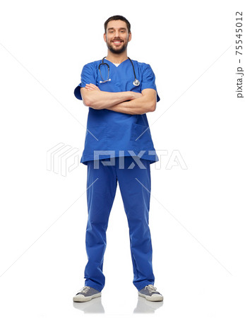 smiling doctor or male nurse with stethoscope smiling doctor or male nurse with stethoscope 75545012