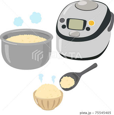 炊飯器と茶碗に盛った玄米ご飯 75545405