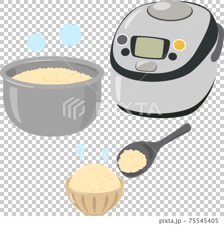 炊飯器と茶碗に盛った玄米ご飯 75545405