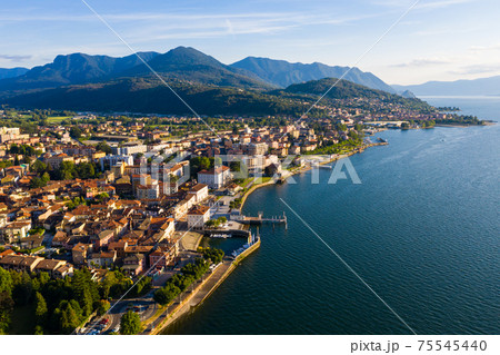 View from drone of Luino, northern Italy View from drone of Luino, northern Italy 75545440