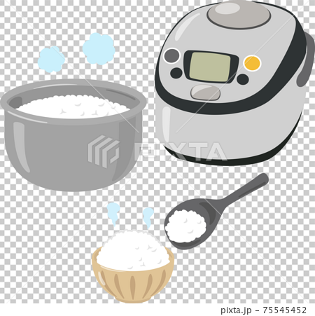 炊飯器と茶碗に盛ったご飯のイラスト素材