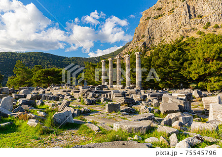 Ruins of Temple of Athena of Priene at foot of escarpment of Mycale, Turkey Ruins of Temple of Athena of Priene at foot of escarpment of Mycale, Turkey 75545796