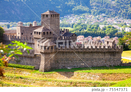 View of antique Castles of Bellinzona, Switzerland View of antique Castles of Bellinzona, Switzerland 75547371