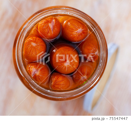 Canned frankfurters in glass jar Canned frankfurters in glass jar 75547447
