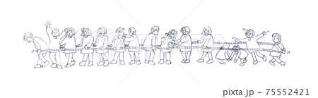 園児の電車ごっこのラフスケッチのイラスト素材