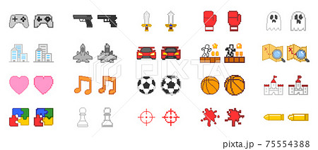 ドット絵レトロゲームアイコンセットのイラスト素材