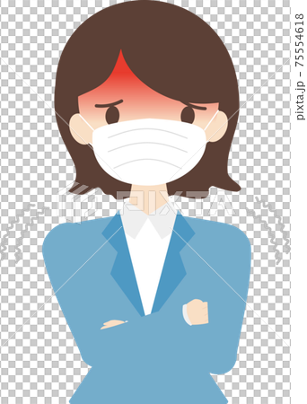 高熱が出て体調不良のスーツ・マスク姿の女性 高熱が出て体調不良のスーツ・マスク姿の女性 75554618