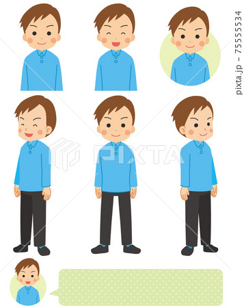可愛い若い男性のイラスト セット バリエーション 白背景 可愛い若い男性のイラスト セット バリエーション 白背景 75555534