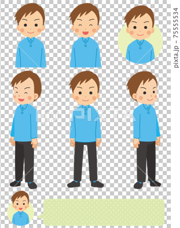 可愛い若い男性のイラスト セット バリエーション 白背景 可愛い若い男性のイラスト セット バリエーション 白背景 75555534