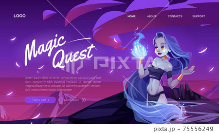 Magic banner with mystic girl in night forest 75556249