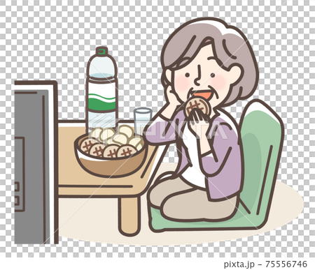 おやつを食べている女性のイラスト素材