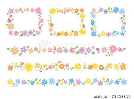手描きの花のフレームと飾り罫のセット 75558319