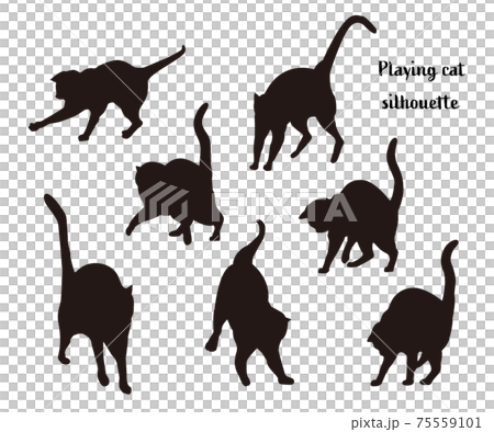 玩貓剪影球採摘姿勢插圖素材 75559101