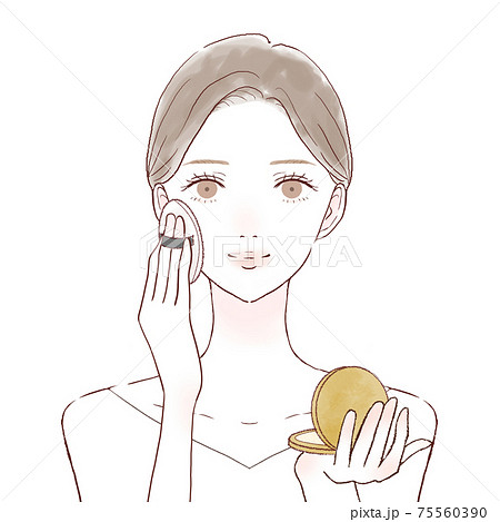 パウダリーファンデーションをパフで顔に塗る女性 75560390