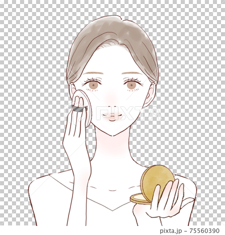 パウダリーファンデーションをパフで顔に塗る女性 75560390