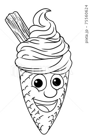 Ice Cream Cone Cartoon Character Mascotのイラスト素材