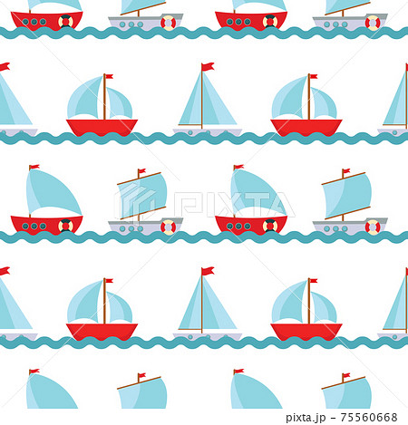 Seamless Pattern Background with Children's Cute ship. Vector Illustration 75560668