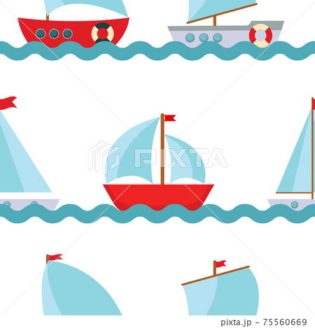 Seamless Pattern Background with Children's Cute ship. Vector Illustration 75560669