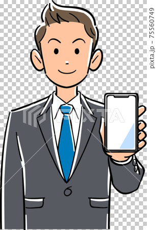 スマートフォンを手に持つスーツ姿の男性のイラスト素材