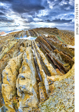Steeply-tilted Layers of Flysch, Basque Coast UNESCO Global Geopark, Spain Steeply-tilted Layers of Flysch, Basque Coast UNESCO Global Geopark, Spain 75561470