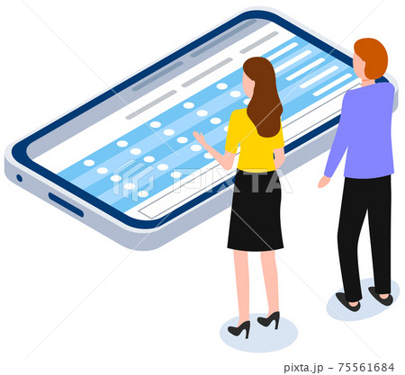 Online exam writing app. Application for studying. People look at smartphone screen with checklist 75561684