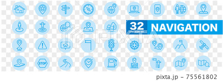 Navigation, location, GPS elements - thin line web 75561802