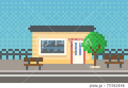 House surrounded by green spaces and plants. Building with many windows for pixel game design House surrounded by green spaces and plants. Building with many windows for pixel game design 75562646