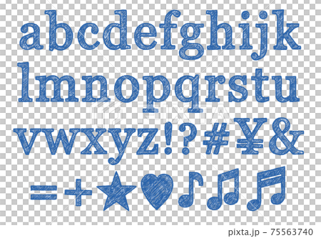 青の記号や小文字アルファベットのセット（手書き風） 75563740