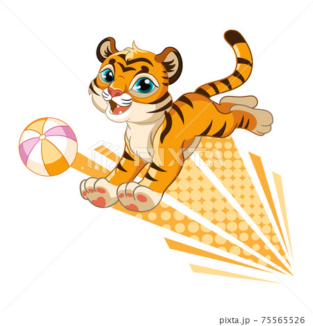 Cute tiger with orange ball cartoon character vector 75565526