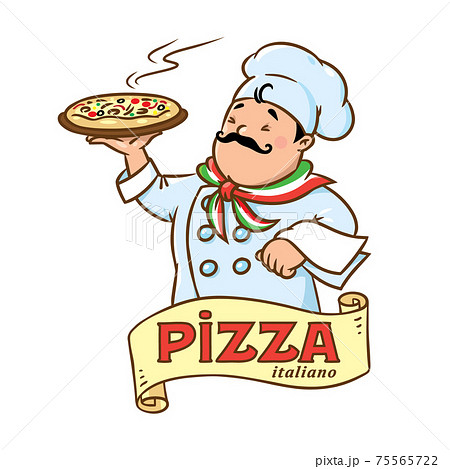 Funny Italian Chef With Pizza Emblem Designのイラスト素材