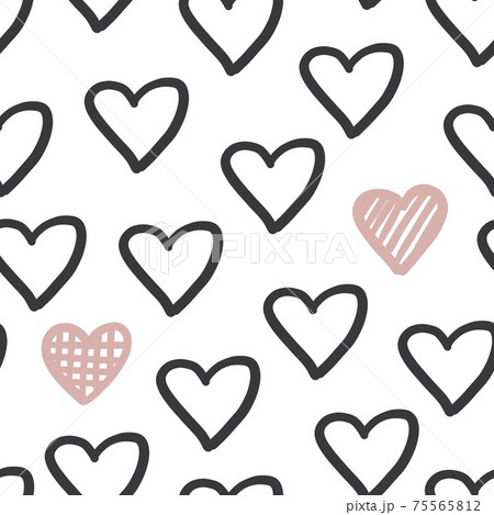 Hand drawn heart seapless pattern. Cute love romantic vector repeat print. Black and pink sweet trendy hearts ornament for textile Hand drawn heart seapless pattern. Cute love romantic vector repeat print. Black and pink sweet trendy hearts ornament for textile 75565812