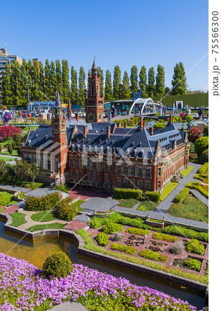The Hague, Netherlands - April 26, 2017: The Peace Palace - International Court of Justice in Madurodam miniature park in The Hague The Hague, Netherlands - April 26, 2017: The Peace Palace - International Court of Justice in Madurodam miniature park in The Hague 75566300